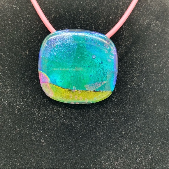 Blue Glass Pin Pendant Chord necklace - Picture 2 of 5